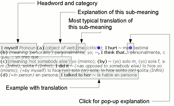 Example dictionary definition with exaplanation